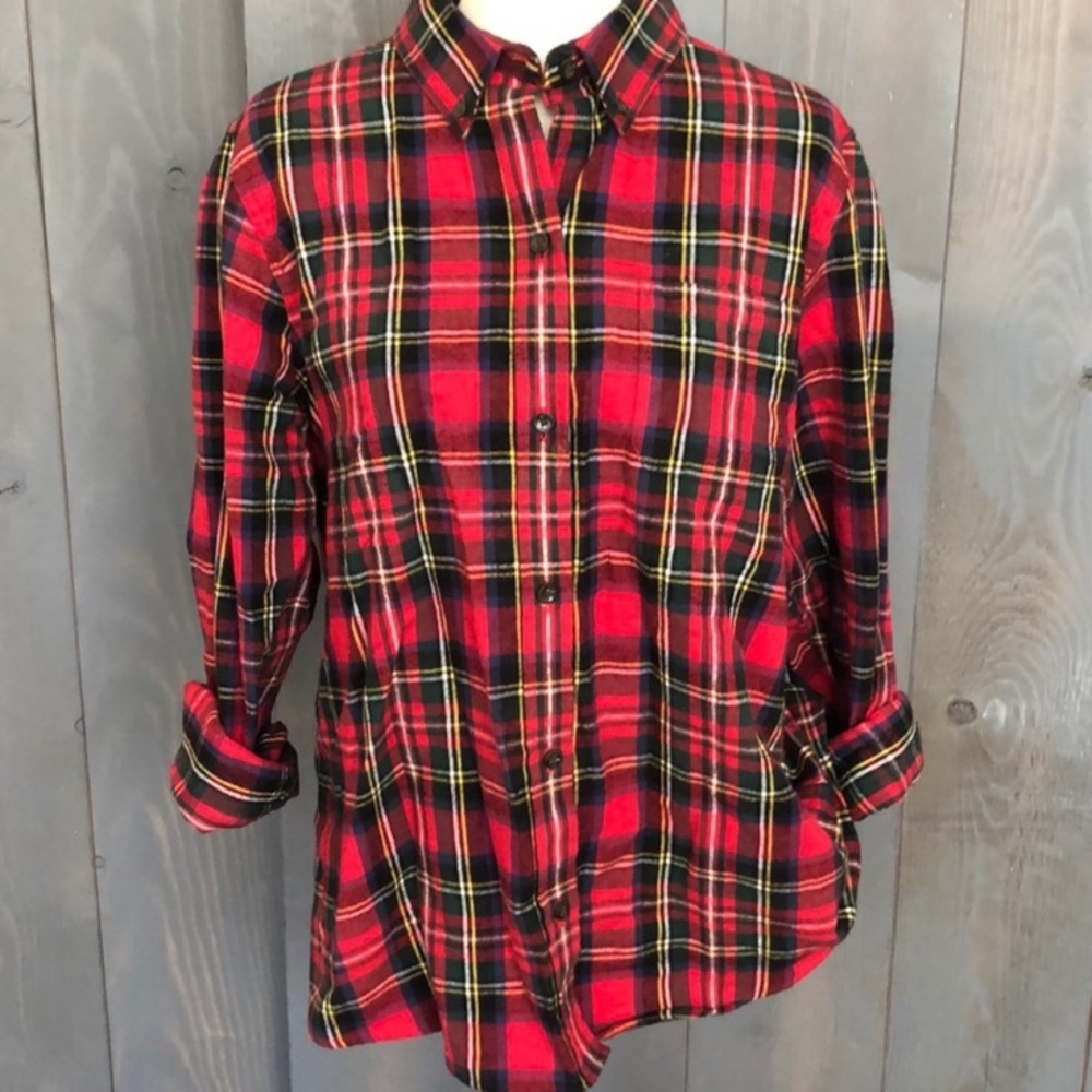 L L Bean Scotch Plaid Flannel Shirt Size Large
